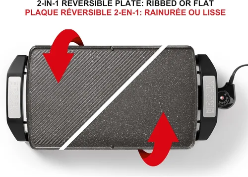 Miniatura 3 de Starfrit The Rock Electric - Parrilla y plancha reversible Rock.Tec antiadherente, control de temperatura variable, asas de tacto frío, 1500 W