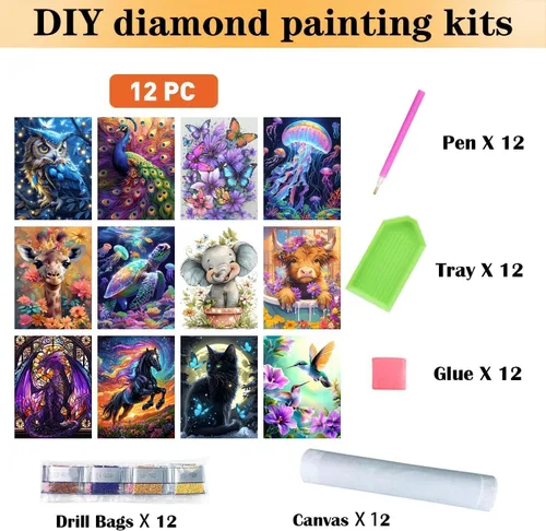 Miniatura 5 de CraftCraze Paquete de 12 Kits de Pintura de Arte de Diamantes de Animales para Adultos - Puntos de Diamante 5D para Adultos Principiantes, Kit