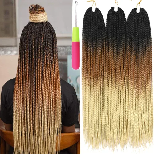 Miniatura 45 de Extensiones de cabello trenzado tipo box de 24 pulgadas, hechas a mano, para mujeres y niñas, extensiones de cabello trenzado, 24#, 3 paquetes, 22