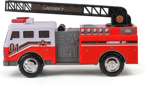 Miniatura 5 de Mighty Fleet Camión de escalera de bomberos motorizado Mighty con luces y sonidos, escalera motorizada, escalera extensible, diseño realista
