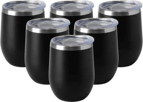 Miniatura 23 de HASLE OUTFITTERS Vaso de vino de 12 onzas con tapa, copas de vino sin tallo, tazas de viaje al vacío de doble pared, taza de café de acero Acero