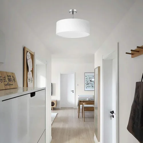 Miniatura 7 de SomSom Lámpara de techo, pantalla colgante de tela moderna de montaje semiempotrado, pantalla de tambor blanco grande, lámpara colgante redonda
