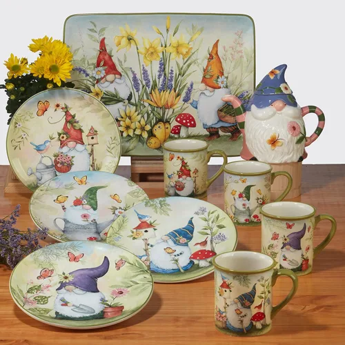 Miniatura 6 de Certified International Garden Gnomes - Platos de ensalada/postre de 9 pulgadas, multicolor, mediano, juego de 4