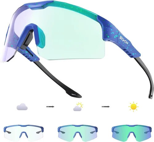 SCVCN Gafas de ciclismo fotocromáticas para hombres y mujeres, UV400, gafas deportivas para jóvenes, a prueba de viento, para béisbol, golf 45/46 EU
