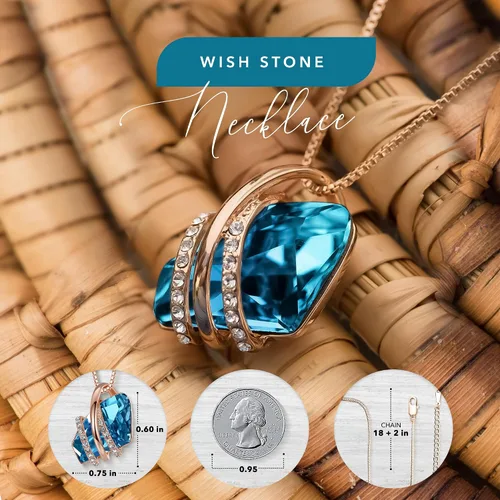 Miniatura 23 de Leafael Wish Stone - Collar con dije chapado en oro rosa de 18 quilates, con cristales de Swarovski, joyería de piedra natal, 18 pulgadas + 2