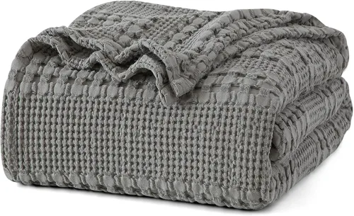 Miniatura 51 de PHF - Manta tejida de punto gofre 100% algodón, suave, ligera, transpirable, acogedora, de verano, para sofá y cama, tejida, estética, decoración