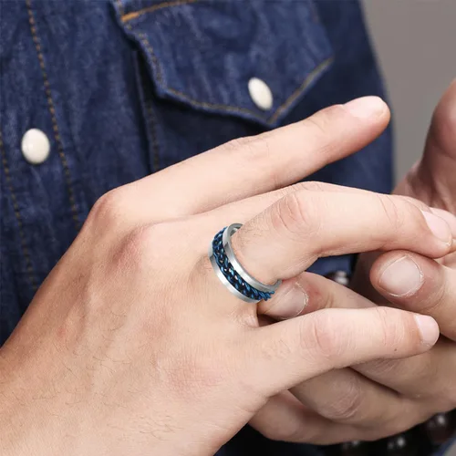 Miniatura 135 de Anillos giratorios para la ansiedad para hombre, anillos clásicos de cadena para mujeres y adultos, anillo de acero de titanio