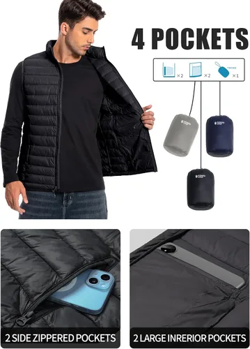 Miniatura 4 de Pioneer Camp Chaleco acolchado ligero para hombre, plegable, repelente al agua, cálido, acolchado, sin mangas, para el trabajo, casual, viajes