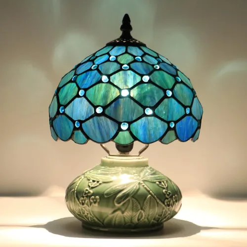Miniatura 9 de Lámpara pequeña Tiffany de mesa con forma de hongo, mini vitral, luz de escritorio, memoria, condolencias, lámpara de cerámica, 8 x 11 pulgadas
