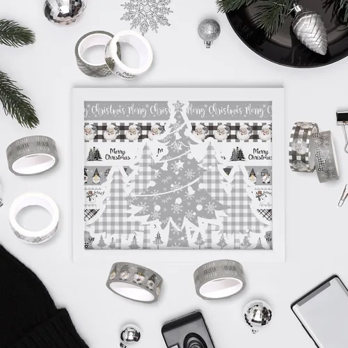 Miniatura 7 de Whaline 12 Rollos de Cinta Washi de Navidad Gris Estilo Granja Cinta Washi Surtida Xmas Cinta de Papel Decorativa de Enmascarar para Fiestas