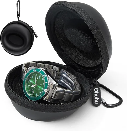Ohuhu Funda de reloj de viaje para hombres y mujeres, organizador portátil de almacenamiento de reloj individual con diseño elevado de 2.205 in para