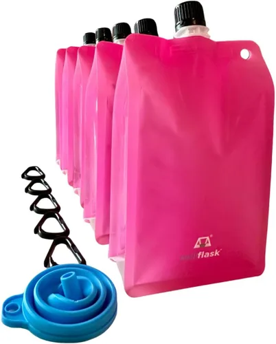 Miniatura 13 de BellFlask - Frasco de plástico de 15 onzas, patentado, flexible, sin metal, reutilizable, sin BPA con clip de mosquetón y embudo de llenado