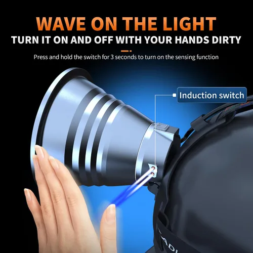 Miniatura 3 de Luces de Caza de Mapaches, Faro LED de Alta Potencia con Reflector, Linterna Frontal Impermeable Súper Brillante Recargable con Sensor de Movimiento