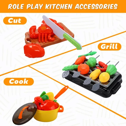 Miniatura 8 de CUTE STONE Accesorios de cocina de juguete, juego de cocina para niños con ollas y sartenes de juguete, juguetes de utensilios de cocina con juego