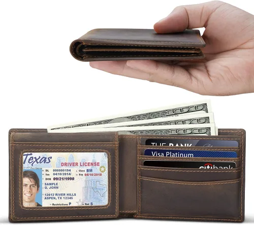 Miniatura 2 de Polare - Cartera plegable de piel de vaca con bloqueo RFID para hombres con 2 ventanas de identificación