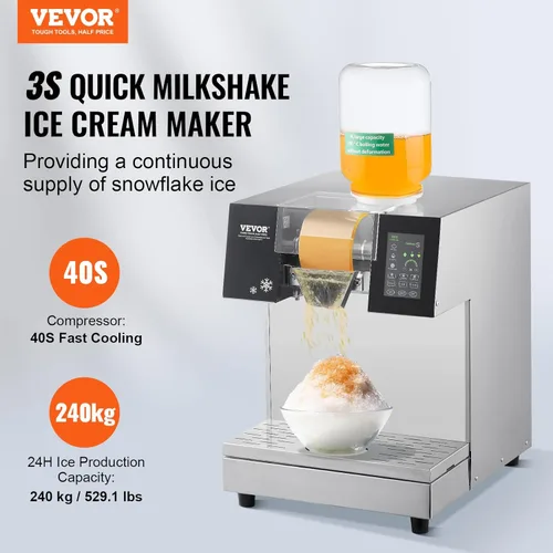 Miniatura 2 de VEVOR Máquina comercial de hielo de copo de nieve, 529.1LBS/24H máquina de hielo de copo de nieve, máquina de afeitar de hielo de acero inoxidable