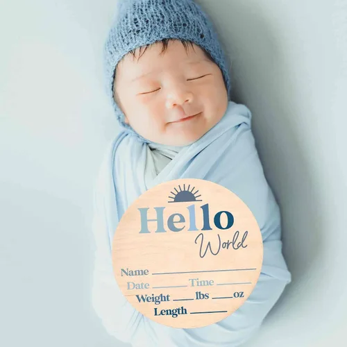 Miniatura 2 de Letrero de recién nacido "Hello World" - Placa de anuncio de nacimiento con nombre de bebé para hospital - Accesorio para fotos - Decoración