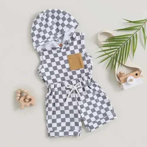 Miniatura 2 de Conjunto de ropa de verano para bebé, sin mangas, con capucha y pantalones cortos casuales