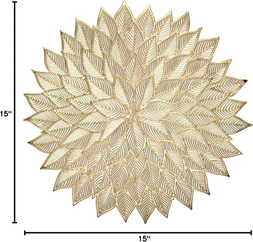 Miniatura 8 de Paquete de 10 manteles individuales metálicos de vinilo prensado/mantel individual decorativo de boda (Dhalia-dorado mate)