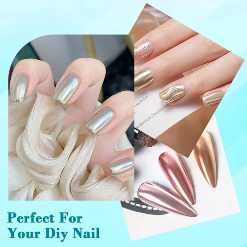 Miniatura 6 de Polvo de Uñas Cromo, Polvo de Purpurina Holográfico Efecto Espejo Metálico para Manicura, Decoración de Arte de Uñas, Pigmento para Esmalte en Gel