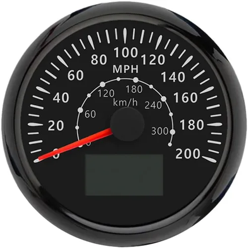 ELING Velocímetro GPS de 3 3/8 pulgadas (3.346 in) 0-200 MPH con kilometraje total Tripmeter Curso sobre el suelo 12V 24V con 8 colores Negro+Negro