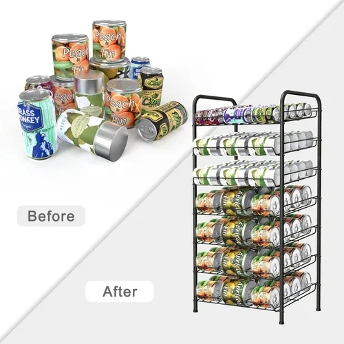 Miniatura 7 de Vrisa Organizador de latas para despensa, organizador de latas de 7 niveles, dispensador de almacenamiento de latas de metal, con capacidad
