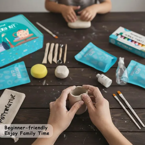 Miniatura 3 de MCOOH Kit de arcilla seca al aire para principiantes, juego de cerámica todo en uno con herramientas de escultura, pinturas, barniz, kit de Paquete