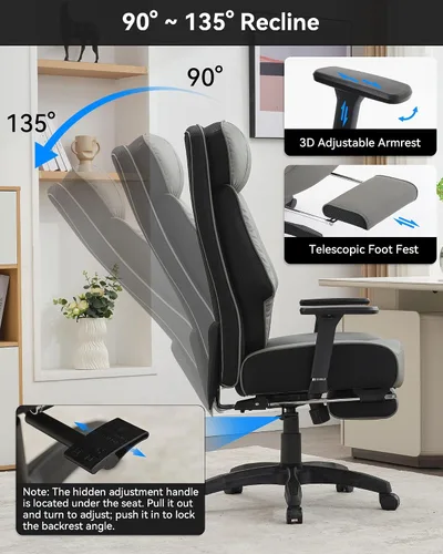 Miniatura 5 de DJ·Wang Silla de oficina grande y alta, 400 libras con reposapiés, silla de oficina ejecutiva de respaldo alto con cojín de resorte extragrueso