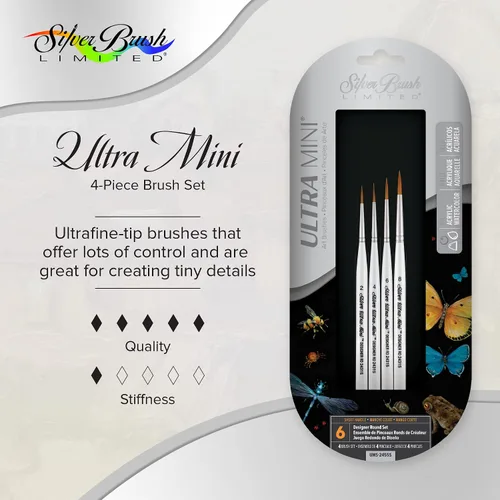 Miniatura 2 de Silver Brush UMS-2455S Ultra Mini Ultimate - Juego de cepillos redondos de mango corto, 4 por paquete Conjunto redondo de diseñador