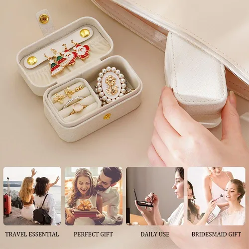 Miniatura 5 de Joyero de viaje de piel sintética, mini organizador de joyería, tamaño de viaje, artículos esenciales de viaje para lápiz labial, anillo, colgante