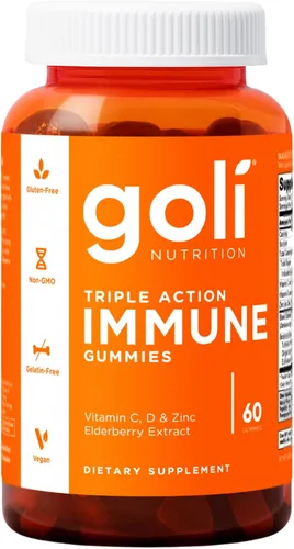 Goli Gomitas de vitaminas inmunológicas, 60 unidades, saúco, vitamina C, D y zinc, veganas, sin OMG, sin gluten y sin gelatina, paquete de 1