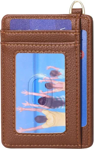 Miniatura 11 de Badiya Tarjetero delgado minimalista para tarjetas de crédito, bolsillo frontal con bloqueo RFID, estuche compacto para tarjetas con ventana