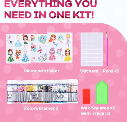 Miniatura 2 de Cymbana Kits de pintura de diamantes para niños, 18 piezas de calcomanías de arte de gemas de princesa y su amigo para niños de 6 a 8 a 12 años