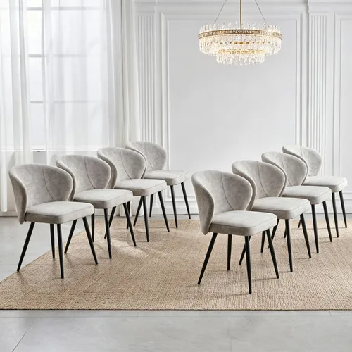 Miniatura 34 de Juego de 2 sillas de comedor negras Stabrech, sillas de comedor con respaldo curvo, sillas de comedor modernas de bouclé tapizadas para la sala