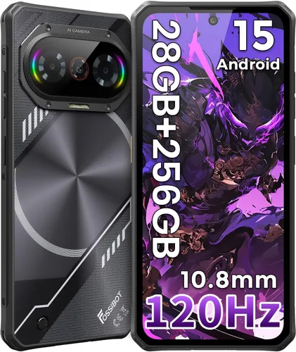 FOSSIBOT F114 28GB+256GB Teléfono resistente desbloqueado 120Hz, 6.67 pulgadas Gorilla Glass, teléfono celular delgado de 0.425 in, teléfono