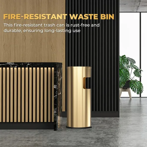 Miniatura 2 de Bote de basura para exteriores, contenedor de basura redondo de acero inoxidable con cubo interior extraíble para desecho, contenedor de basura