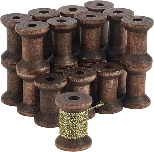 Miniatura 9 de BENECREAT 16 carretes de hilo vacíos antiguos, carretes vacíos de madera de 1.87 pulgadas / 1.969 in, bobinas de cinta de madera para tejer alambre