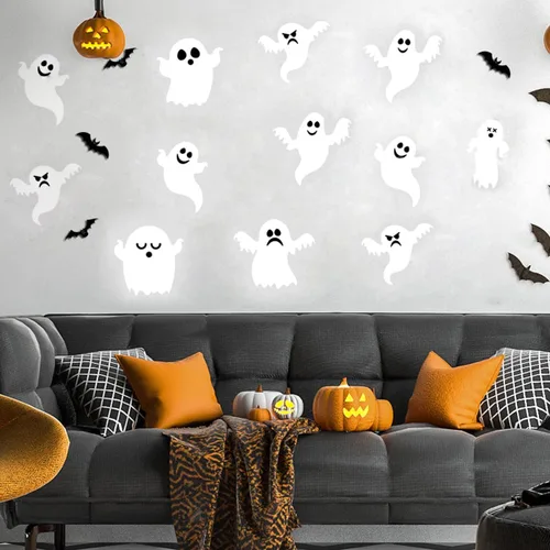 Miniatura 4 de 21 calcomanías de pared de fantasmas blancas pequeñas para decoración de pared de fantasmas extraíbles 3D fantasmas decoraciones de Halloween