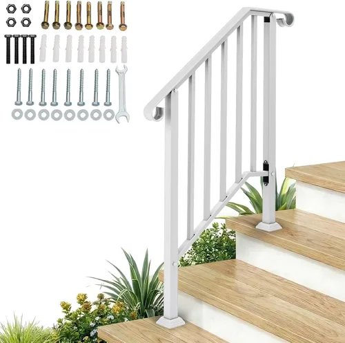 Outvita Pasamanos para escalones al aire libre, pasamanos de hierro forjado para 2 o 3 escalones, pasamanos de transición con kit de instalación,
