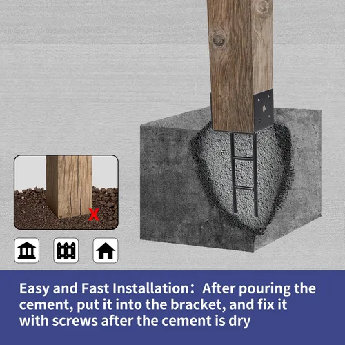 Miniatura 5 de Paquete de 4 anclajes de poste en forma de U, base de poste de 6 x 6 pulgadas para concreto, producto patentado de diseño, calibre 11, 3 mm
