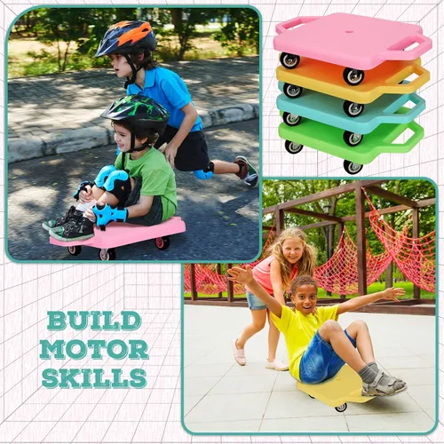 Miniatura 2 de Jerify 4 piezas de patinete deportivo con asas, ruedas de plástico, patineta para sentarse en el suelo, para niños, gimnasio, actividades