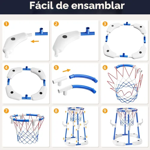Miniatura 6 de NIPLOOOW Aro de baloncesto para piscina, juego de anillos flotantes 2 en 1 con 4 bolas y bomba, piscina al aire libre, juegos de baloncesto, juguete