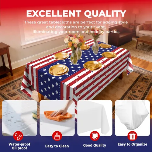 Miniatura 4 de Paquete de 6 manteles de plástico desechables patrióticos de 54 x 108 pulgadas, para fiestas con temática conmemorativa, desechables para mesas de 6