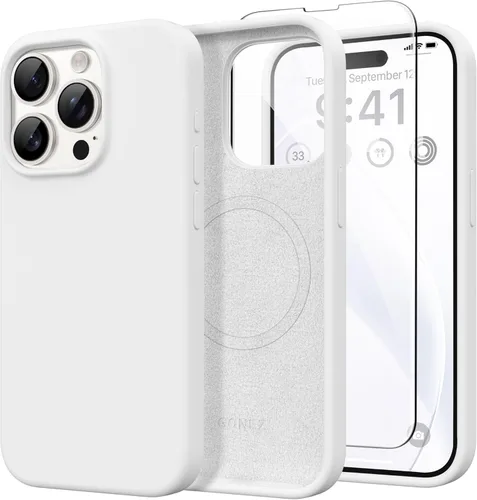 Miniatura 53 de GONEZ Funda de silicona para iPhone 14 Pro Max, compatible con MagSafe, con protector de pantalla + protector de lente de cámara, silicona líquida a