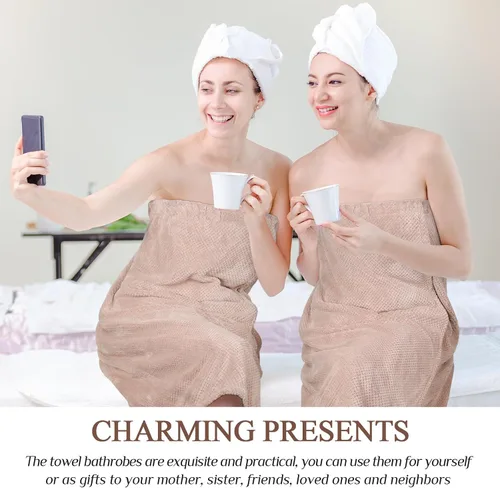 Miniatura 59 de 4 toallas envolventes para mujer, bata de spa con cierre ajustable, parte superior elástica, envoltura ligera para baño y ducha