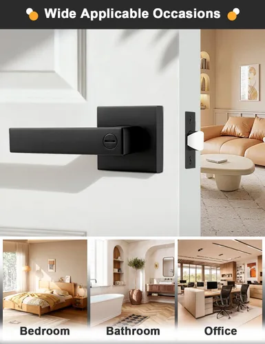 Miniatura 7 de Gobrico 1 paquete de manijas cuadradas de privacidad para puerta en acabado negro mate, manijas interiores sin llave, reversibles para puertas