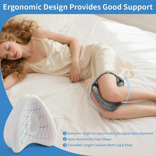 Miniatura 3 de Almohada de rodilla para dormir de lado, almohada de pierna con correa elástica, almohada de columna vertebral suave para dormir de lado, almohadas