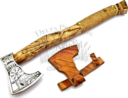 Miniatura 5 de Hacha vikinga forjada a mano de 22 pulgadas con vaina, hacha con vaina, hacha para hombres, hacha de supervivencia, hacha de campamento barbuda