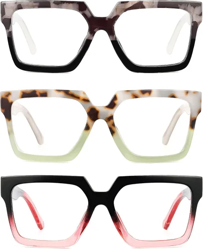 Miniatura 3 de JM Paquete de 3 lentes de lectura estilo Oprah para mujer, lentes de lectura cuadrados con bloqueo de luz azul
