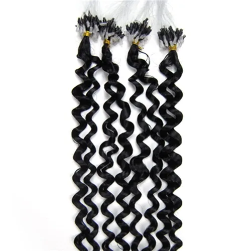 Miniatura 10 de Micro Link - Extensiones de cabello rizado con micro anillo, punta de bucle, cabello humano Remy real, color marrón oscuro, 20 pulgadas, 100 s #02
